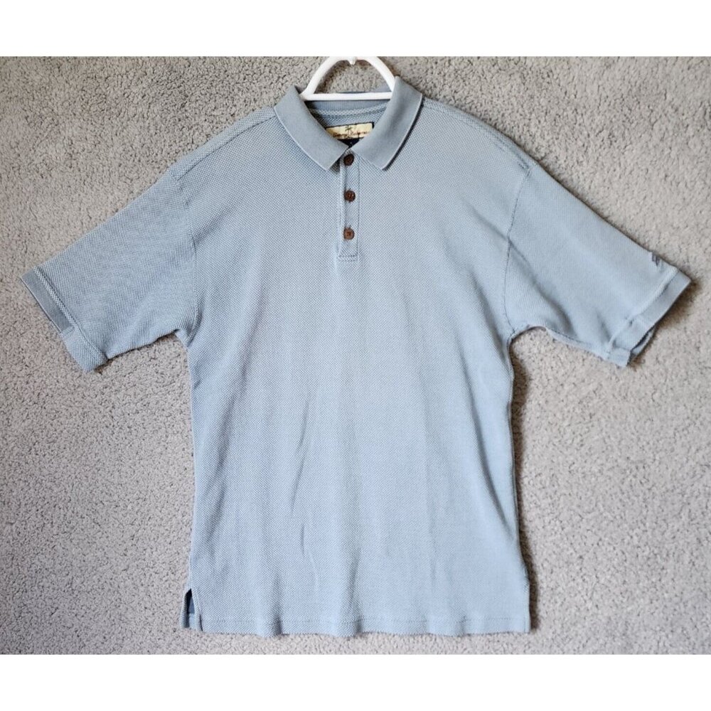 Tommy Bahama Blue Short Sleeve Logo Knit Polo Beach Shirt Silk Cotton Blend‎